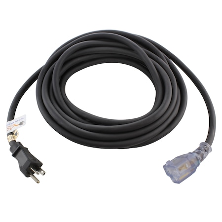 Ac Works SJTW; Cold Weather Extension Cord, 12 AWG, Indoor/Outdoor, 12/3, 1 Outlets, 6-15/20R, Black, PVC S620PR-025
